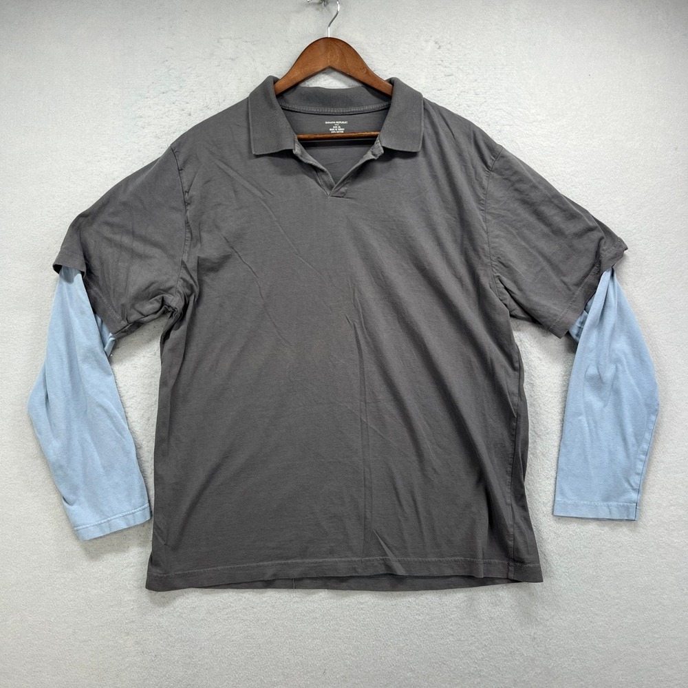 Banana Republic Polo Shirt Mens XL Gray Double Layer Long Sleeve Preppy Casual